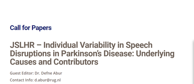 ASHA Journals (@ashajournals) on Twitter photo CALL FOR PAPERS! JSLHR Special Collection seeks research offering insights into the mechanisms for individual variability in hypokinetic #dysarthria resulting from Parkinson’s. Deadlines & instructions here ➡️ ➡️ ➡️ on.asha.org/3JLUei5
<a href="/SIGPerspectives/">SIGPerspectives</a> <a href="/defneabur/">Defne Abur - @defneabur.bsky.social</a> @carastepp CALL FOR PAPERS! JSLHR Special Collection seeks research offering insights into the mechanisms for individual variability in hypokinetic #dysarthria resulting from Parkinson’s. Deadlines & instructions here ➡️ ➡️ ➡️ on.asha.org/3JLUei5
<a href="/SIGPerspectives/">SIGPerspectives</a> <a href="/defneabur/">Defne Abur - @defneabur.bsky.social</a> @carastepp