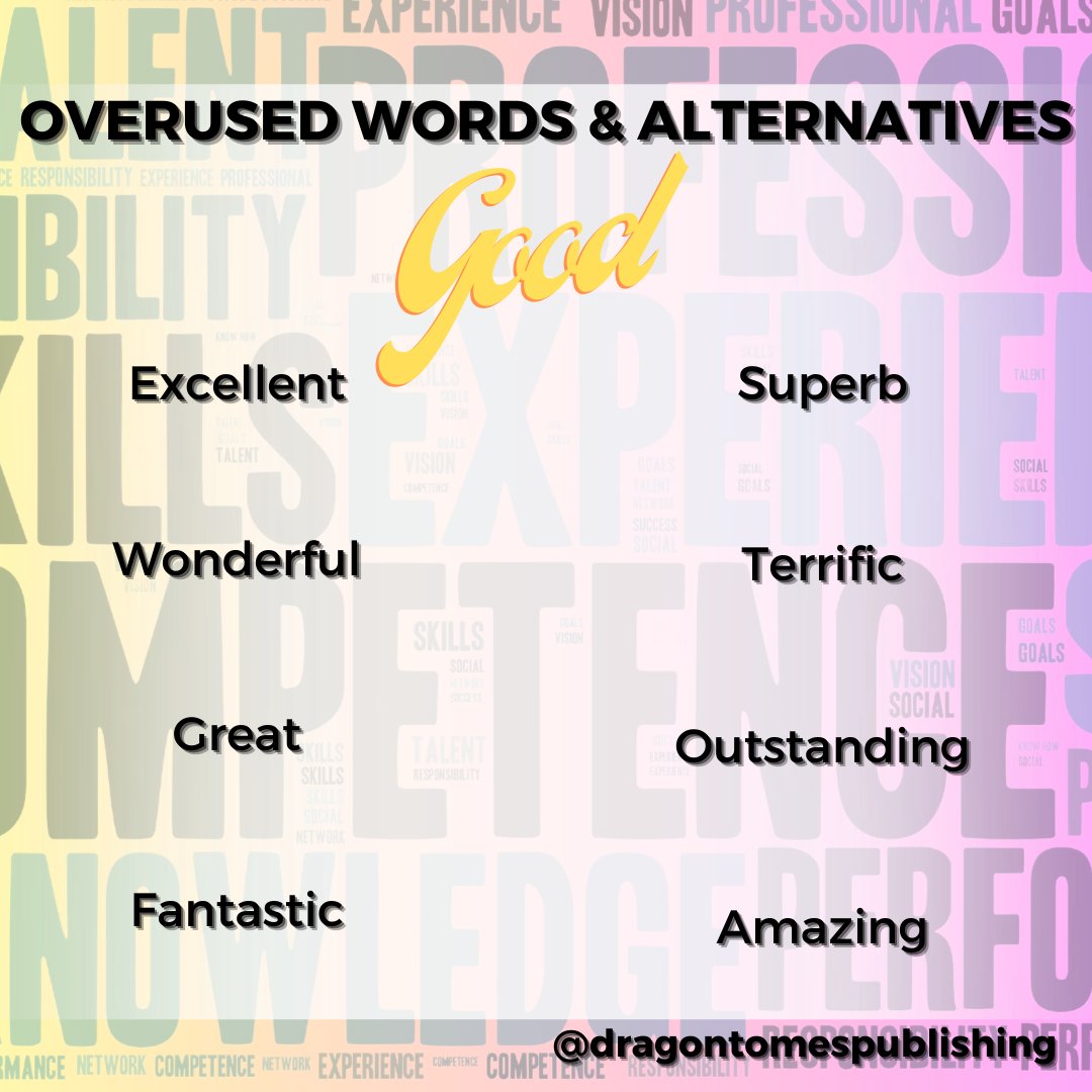 MJDouglasWrites's tweet photo. Overused Words Alternatives!
#overusedwords #wordalternatives #overusedword #words #writing #creativewriting #writer #author https://t.co/fkhT2RAWXk