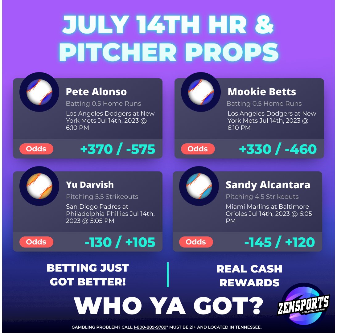 VIPPlayTN's tweet photo. MLB Home Run and Pitcher Props!
The hottest players in the league are ready to begin the second half of the MLB season.
Are you ready?
#FridayFeeling #CashisBack #ZenSports https://t.co/fFaWyohHo8