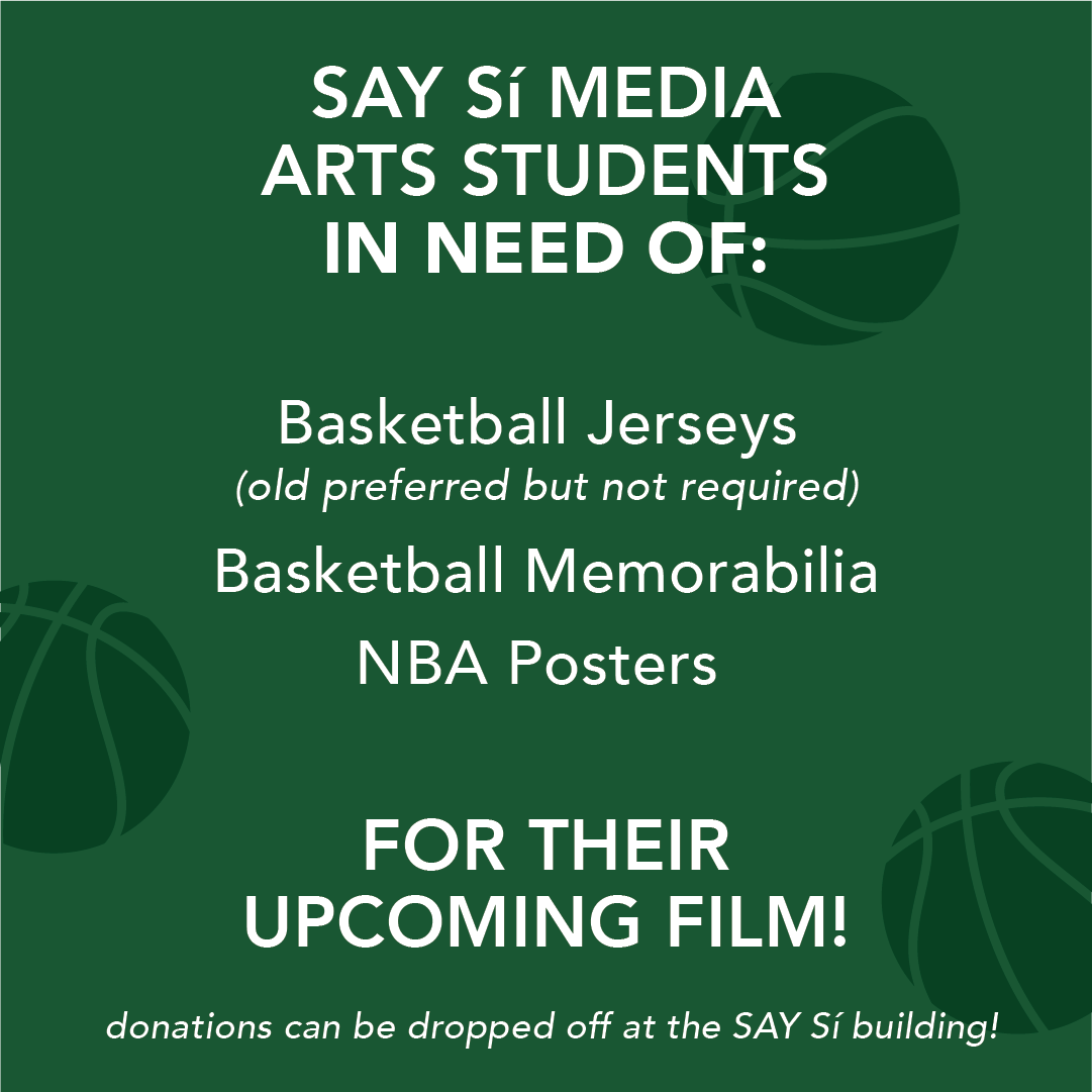 SAYSi_SA's tweet photo. ATTENTION! SAY Sí Media Arts students are in need of basketball jerseys, memorabilia, and posters for their upcoming film, Dunkin'.
Please bring your donations to the SAY Sí building by July 26th!
#callforprops #youthfilm #donations #saysi https://t.co/SDOB7SZmNH