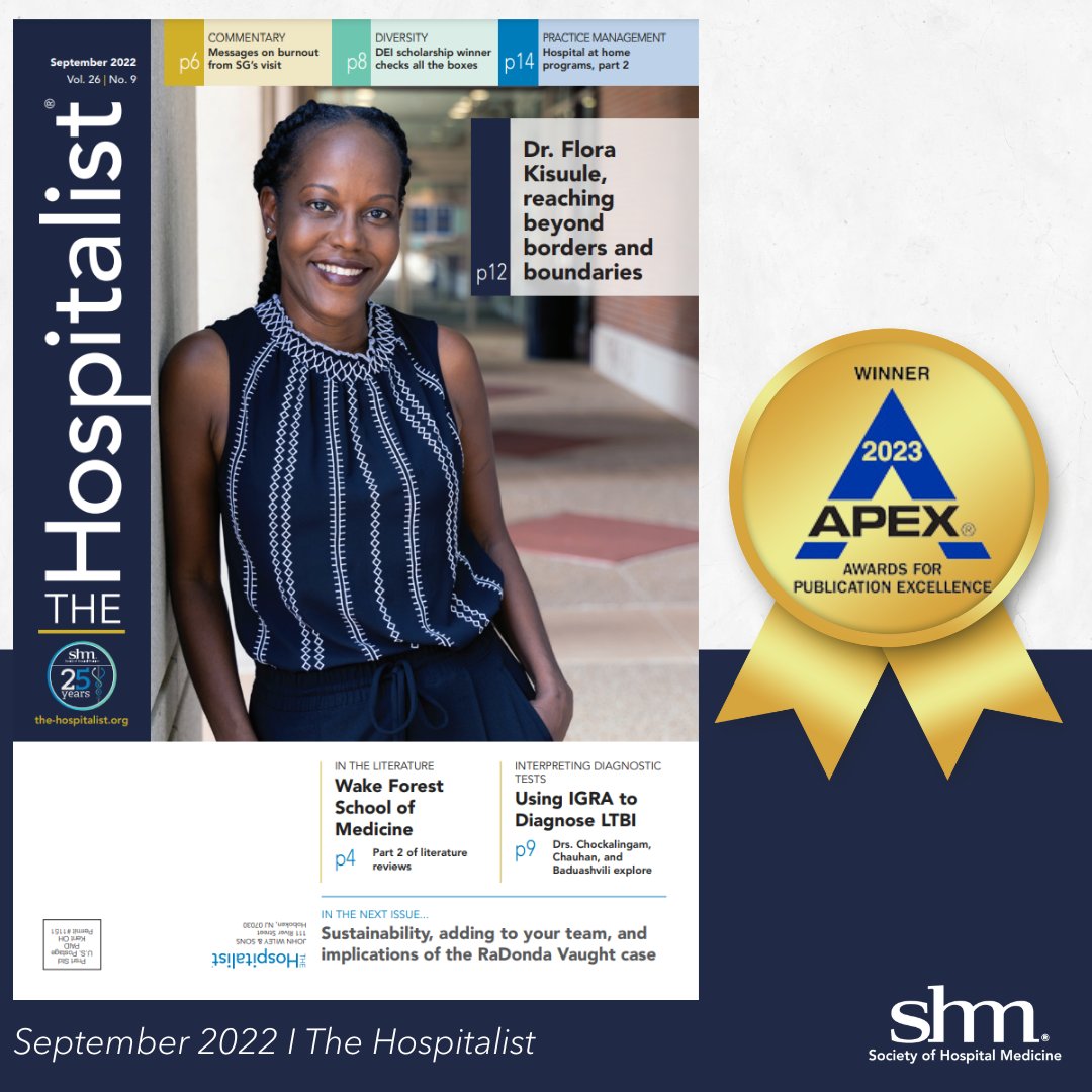 We are excited to announce The Hospitalist has received an APEX Award of Excellence (@ApexAwardsFPE), Magazines, Journals &amp; Tabloids—Writing (entire issue) for our September 2022 issue.🎉 🙌 

Congratulations and a huge thank you to our members/team that made this possible!😄