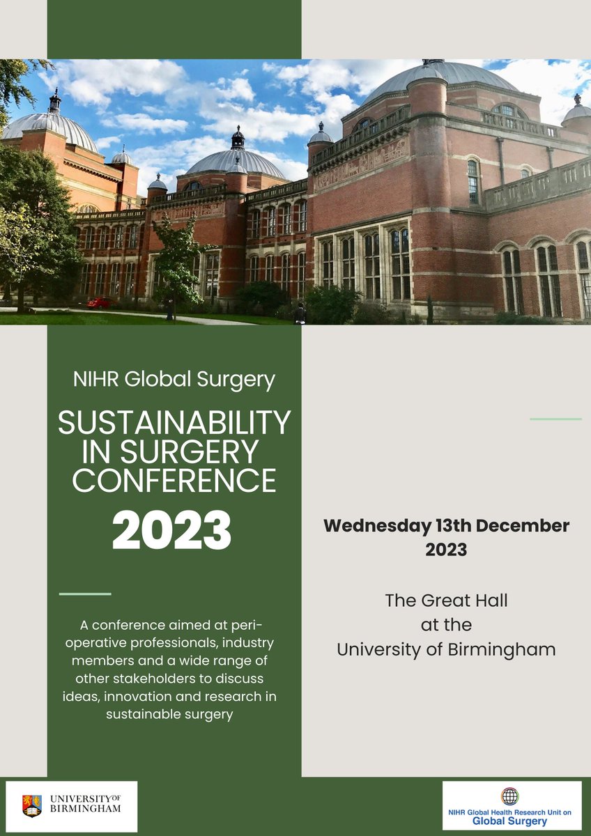 We are pleased to invite you to the first NIHR Global Surgery Unit Sustainability in Surgery Conference 2023! This will be a unique opportunity to gain training and discuss research in sustainable surgery. Don't miss out, get your ticket today! tinyurl.com/greengsu