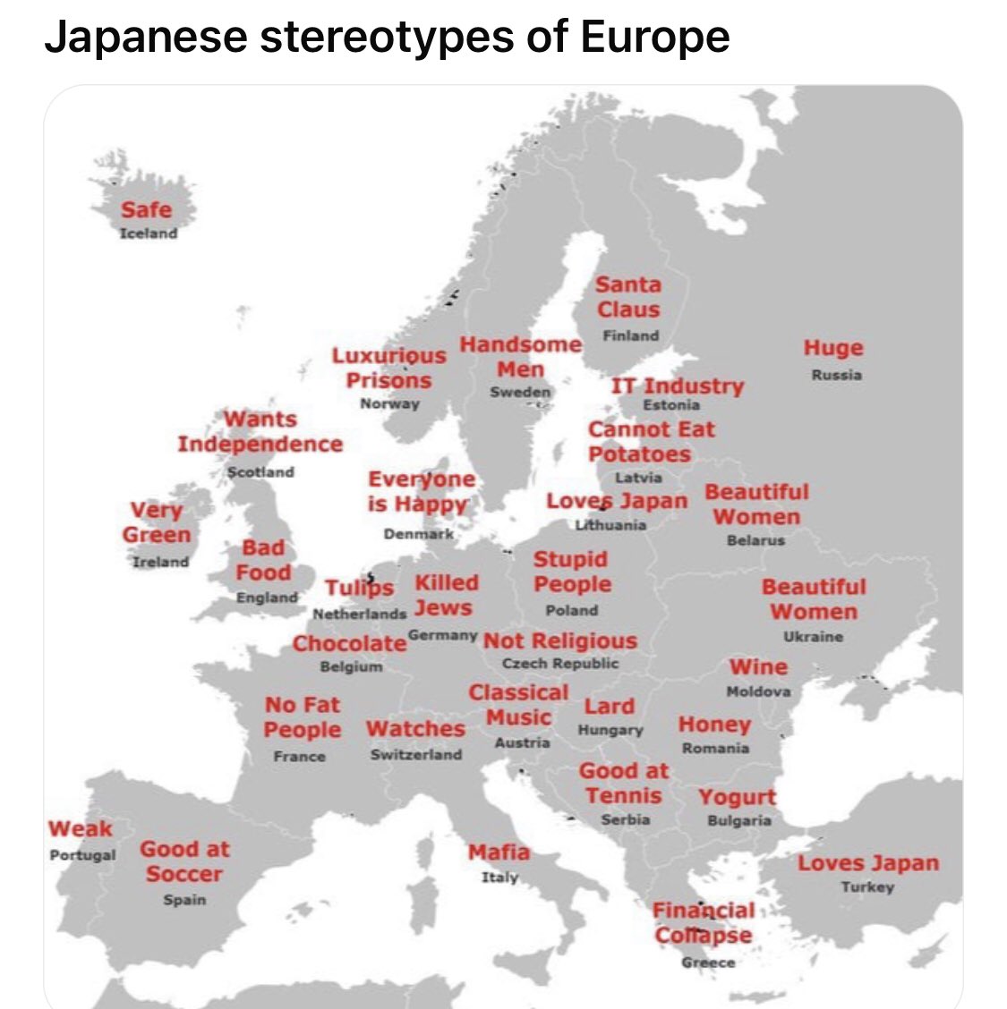 TerribleMaps's tweet photo. Japanese stereotypes of Europe https://t.co/uwc5h5je7V
