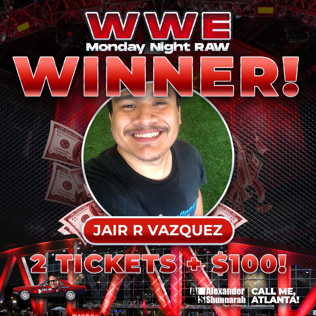 CallMeAtlanta's tweet photo. CONGRATS, Jair R Vazquez! 🥳🎉
We are taking him and a +1 to live the Shunnarah experience at our State Farm Arena Cabana to watch @WWERaw on Monday Night! ✨
If you're in ATL, you have no excuses not to play our #ASTATicketMachine 🎰
Stay tuned, YOU could be the next WINNER! https://t.co/vjgJEj75Iv