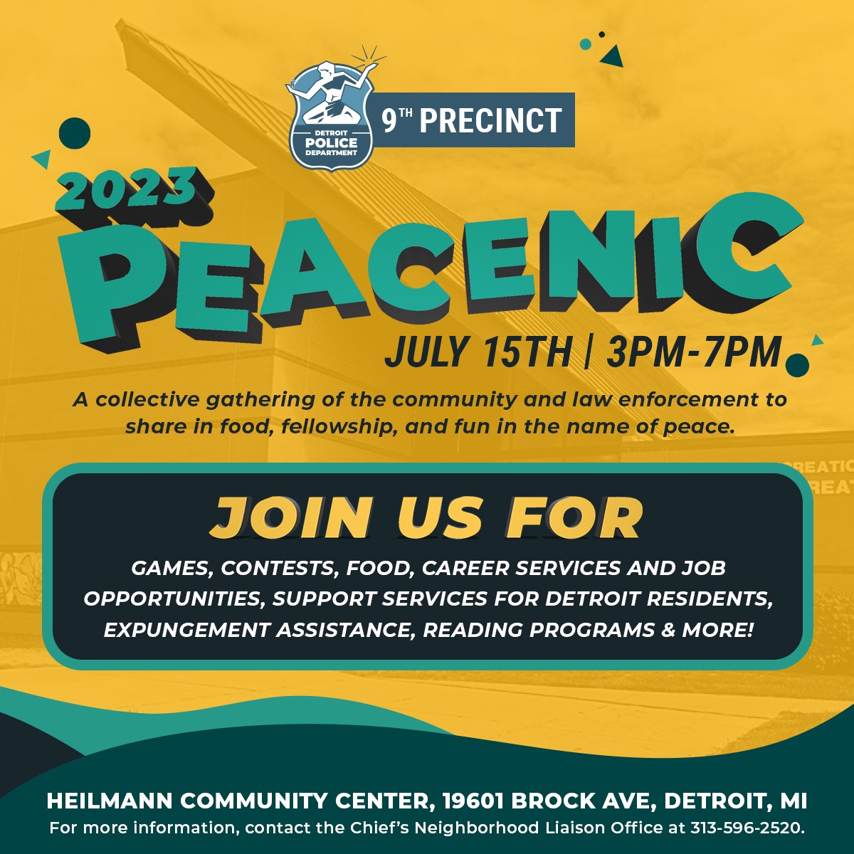 Detroit Police News on Twitter "Join us tomorrow for Peacenic 2023 at Heilmann Community Center