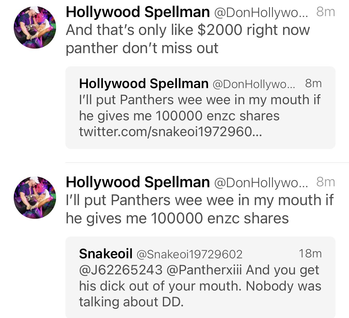 ENZC_Truther's tweet photo. @DonHollywood22 IS TOO BUSY SERVICING MILES OF WEEWEE WITH HIS NASTY MOUTH IN EXCHANGE FOR $ENZC SHARES. NASTY! HIS POOR (LITERALLY) GF IS A BIGLY BAG-HOLDER AND SHES STUCK WITH A BALD 4FT EGGHEAD WHO SERVICES WEEWEE IN EXCHANGE FOR PATHETIC #ENZC SHARES! SAD!!! https://t.co/88hZhn26N3