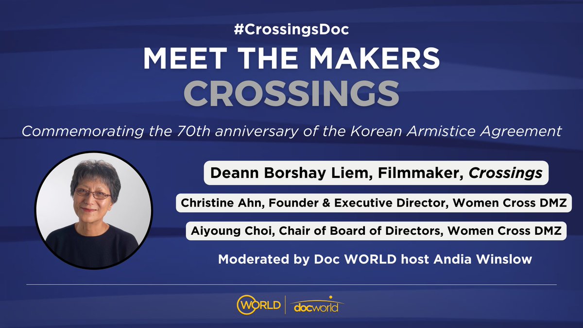 WomenCrossDMZ's tweet image. Ahead of the premiere of #CrossingsDoc, watch a panel conversation with filmmaker Deann Borshay Liem, Women Cross DMZ Founder Christine Ahn and Board Chair Aiyoung Choi. They will discuss our mission, family separation and more. Moderated by #DocWorld host Andia Winslow.