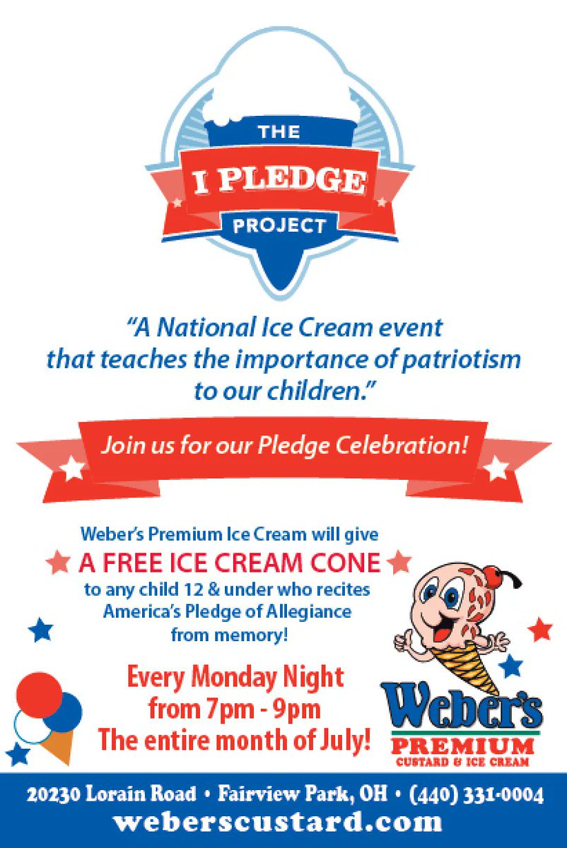 THREE CHANCES LEFT!
(better than zero chances left, right?)
During the month of July, kids 12 and under can recite the Pledge of Allegiance to us from memory between 7 and 9pm and score a #free scoop of #icecream! We know! It's a great exchange!