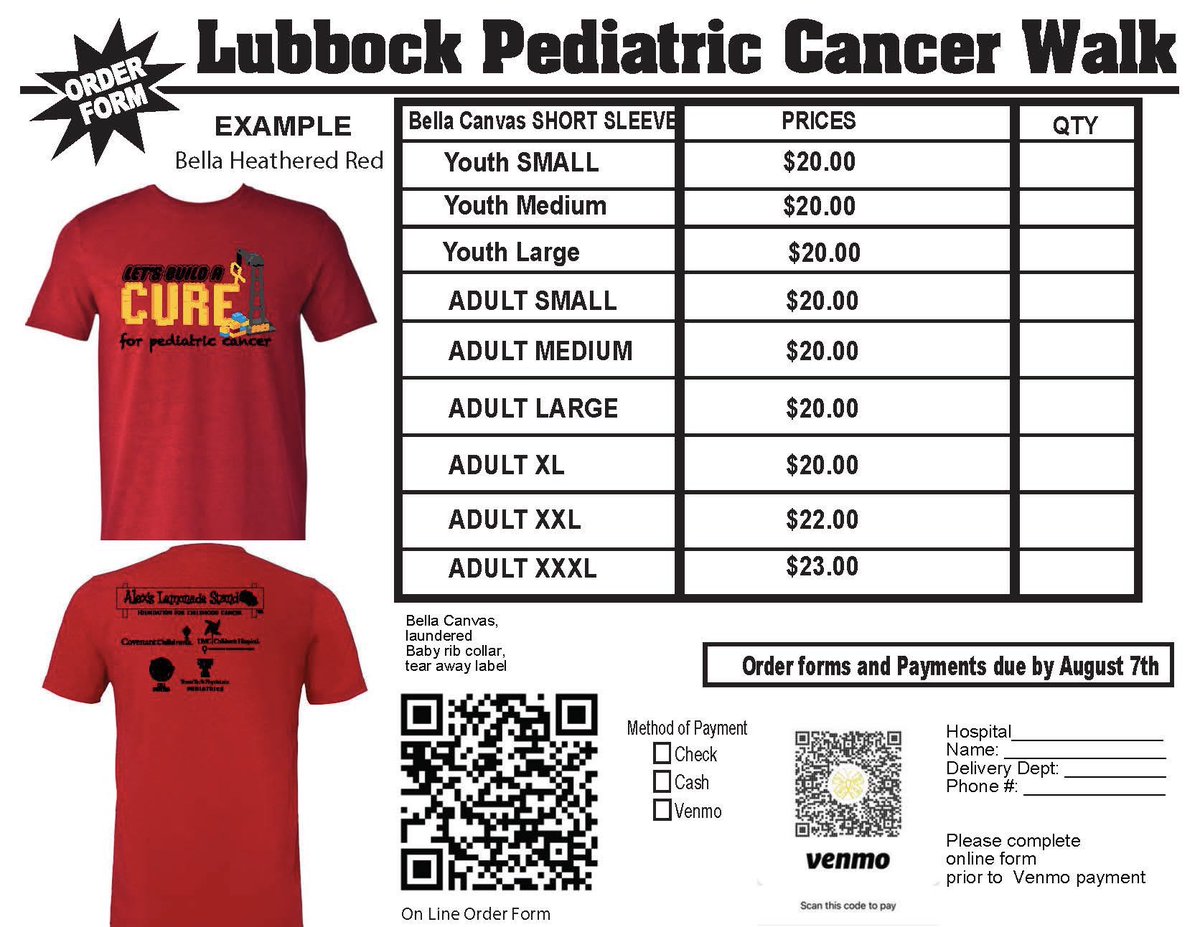 LbkPediCancer's tweet photo. Purchase your 2023 Lubbock Pediatric Cancer Walk shirt today! 🎗️

See the flyer for details. 😁 https://t.co/38dg9binrp