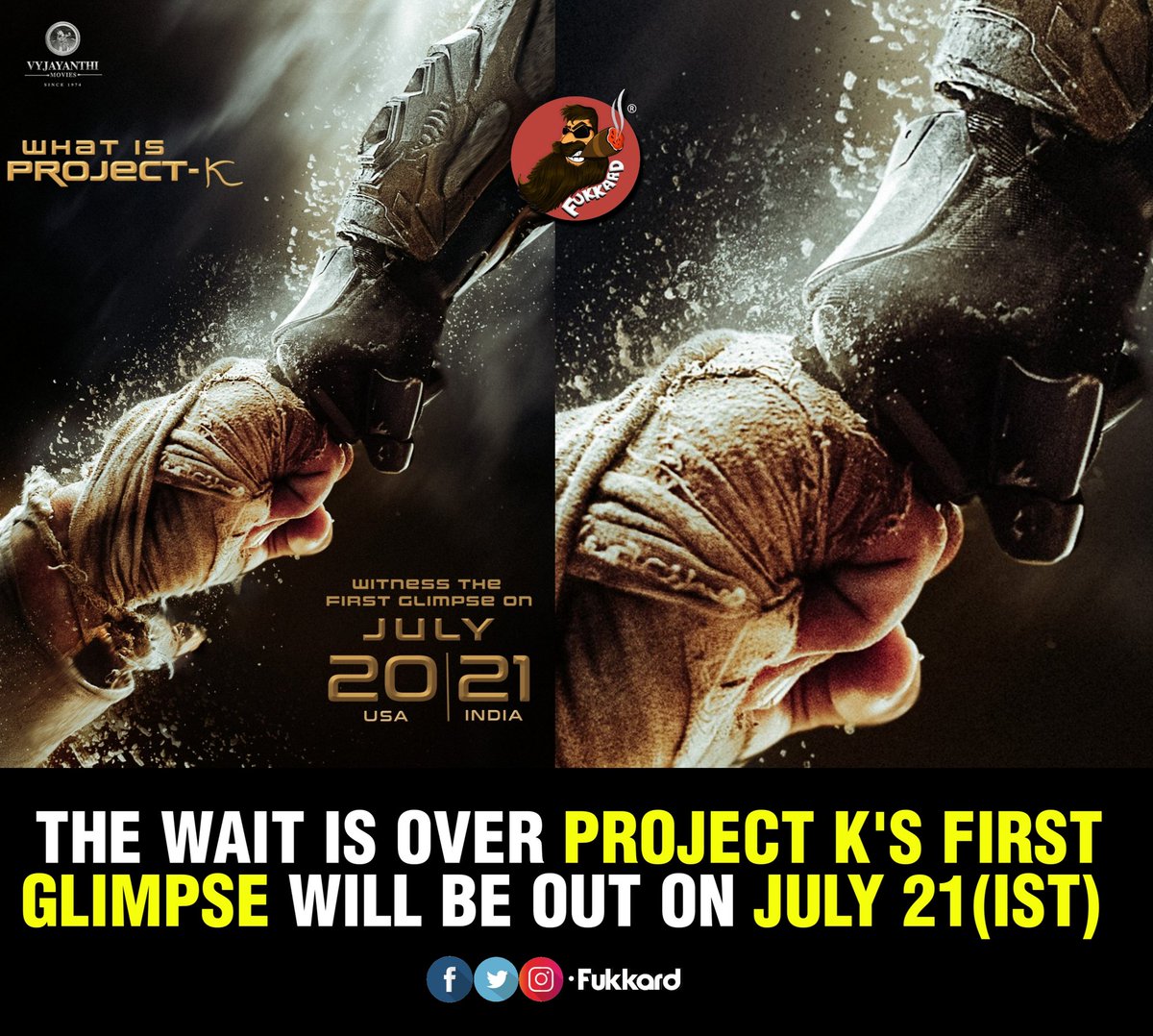 Fukkard's tweet photo. Glimpse of #ProjectK Will be out on July 20 (USA) &amp; July 21 (INDIA).

#Prabhas @SrBachchan @ikamalhaasan @deepikapadukone @nagashwin7 @VyjayanthiFilms #WhatisProjectK https://t.co/yYnoWRyNlG