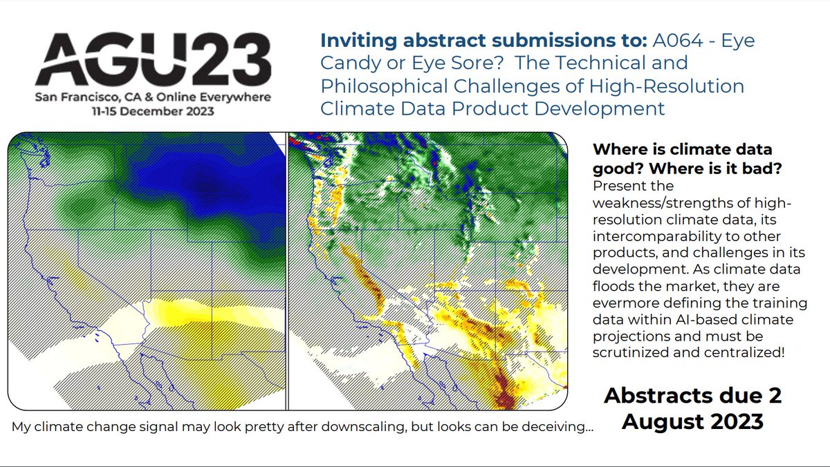 Alan Rhoades (@mtnclimrhoades) on Twitter photo Please consider our <a href="/theAGU/">AGU (American Geophysical Union)</a> session (A064)! <a href="/RahimiStefan/">Stefan Rahimi</a>, <a href="/ManuGiro/">Dr. Manuela Girotto</a>, <a href="/climate_guy/">John Abatzoglou</a>, Melissa Bukovsky, & <a href="/MtnClimRhoades/">Alan Rhoades</a> hope to discuss the developmental & analytical challenges when generating/applying climate data. Details👇agu.confex.com/agu/fm23/preli… Please consider our <a href="/theAGU/">AGU (American Geophysical Union)</a> session (A064)! <a href="/RahimiStefan/">Stefan Rahimi</a>, <a href="/ManuGiro/">Dr. Manuela Girotto</a>, <a href="/climate_guy/">John Abatzoglou</a>, Melissa Bukovsky, & <a href="/MtnClimRhoades/">Alan Rhoades</a> hope to discuss the developmental & analytical challenges when generating/applying climate data. Details👇agu.confex.com/agu/fm23/preli…