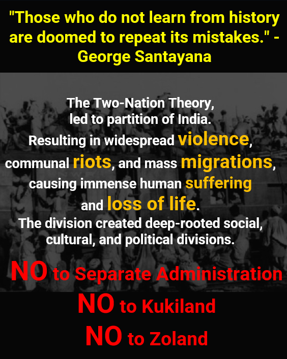 IndianMeitei's tweet photo. We have the power to shape our destiny by embracing the wisdom of history and avoiding its pitfalls.
#No #SeparateAdministration4Kuki_Zo
#NoToPartition
#SaveManipur https://t.co/2643DYiB1p