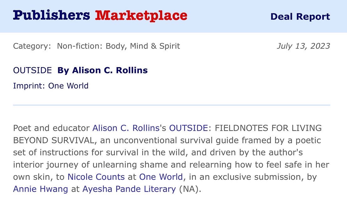 Remember when I did one of the most challenging survival courses with Discovery Channel Dual Survival star Cody Lundin? Well I’m extremely excited to announce my first nonfiction book titled OUTSIDE! Grateful to <a href="/AnnieAHwang/">Annie Hwang</a> and Nicole Counts at <a href="/OneWorldLit/">One World</a>  We Outside! 🏔️🌲🌿🍄