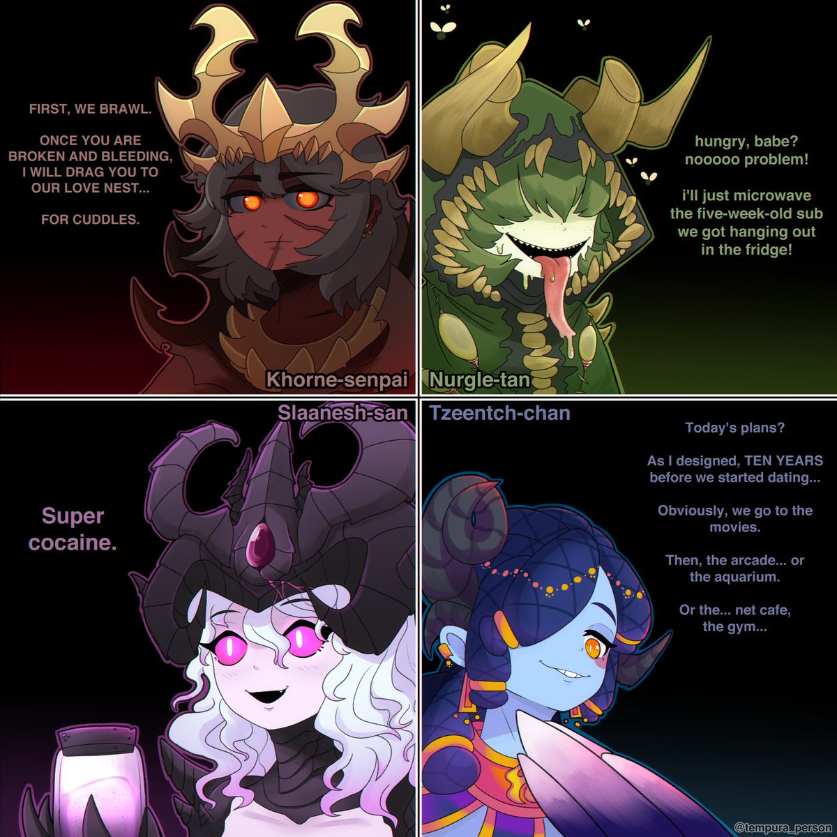 WH40kbestof's tweet photo. Choose your chaos god gf
 by @tempura_person https://t.co/9g1dsL7cPY