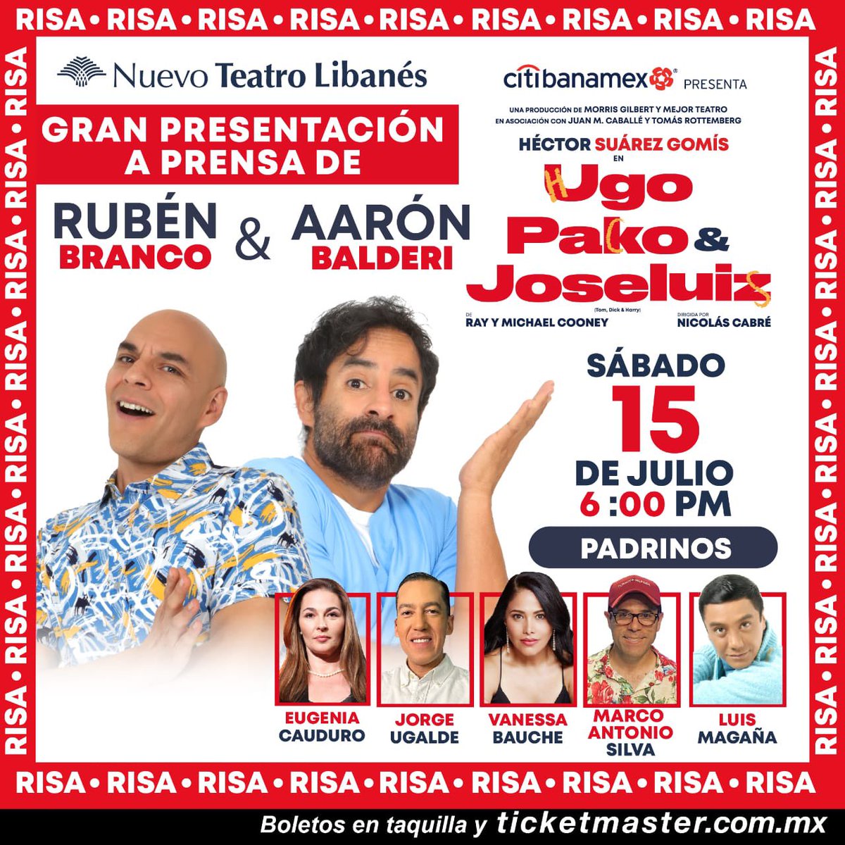 Entretenia's tweet photo. Tenemos PASES DOBLES! 

“Ugo, Pako y JoseLuiz” MAÑANA 18:00 Teatro Libanés. 

Dinos tu nombre y por qué eres ridícul@ a veces y listo! https://t.co/q8Zc8jDvCH