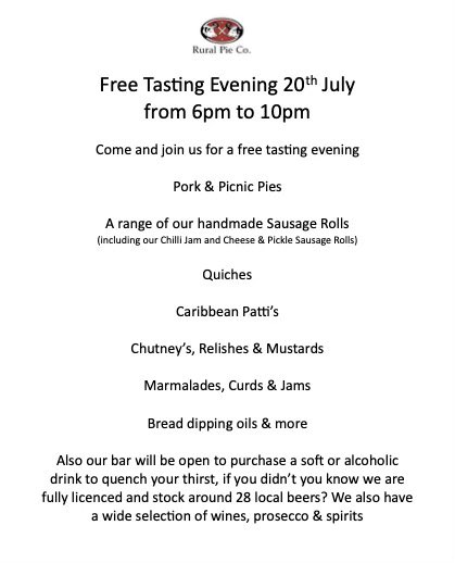 Is our next tasting evening in your diary?

#wargrave #Berkshire #sonning #berkshire #twyford #hurst #readinguk #Woodley #charvil #woodley #sonningcommon #welovepies #welovepie #sausagerolls #sausagerollsforeveryone #tastingevent #pies #quiche #chutney #relishes