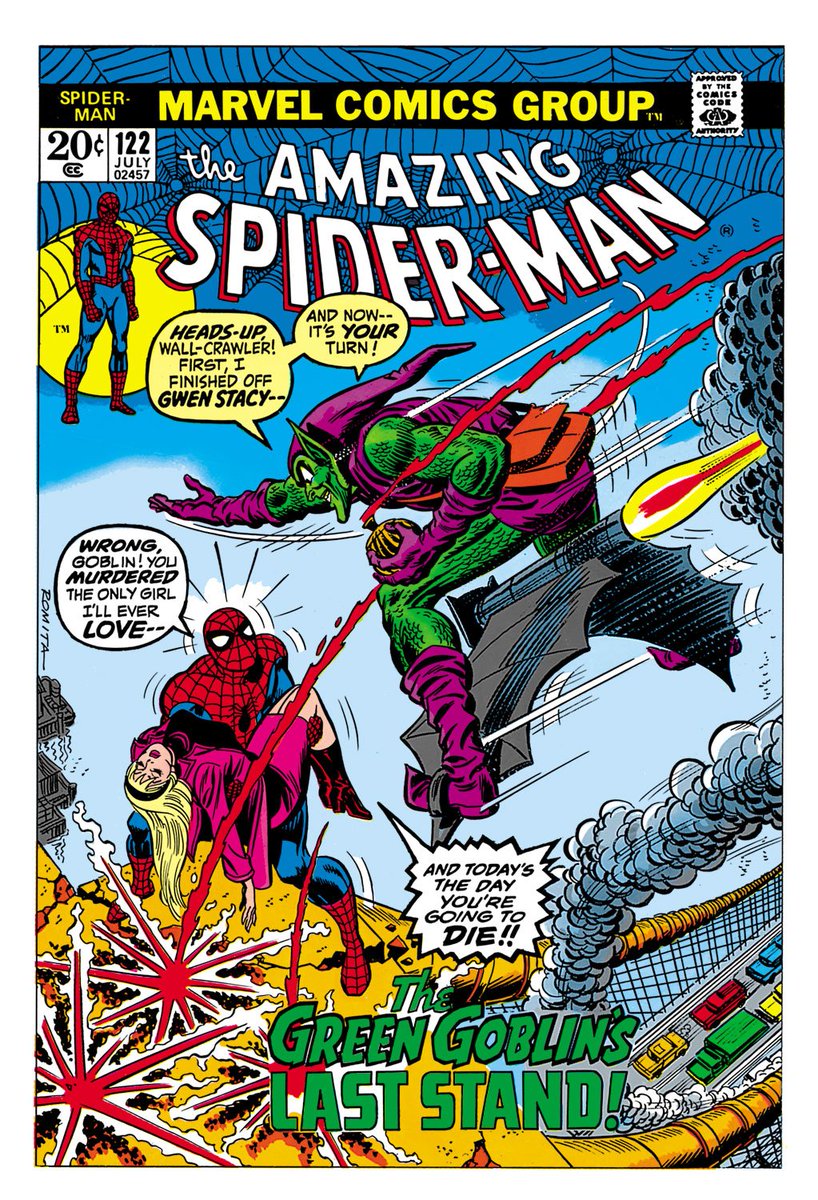 theronscomics's tweet photo. #ThisWeekInComics

July 10, 1973 - Norman Osborn, whose identity as the Green Goblin will be revealed years later, seemingly dies in a confrontation with Spider-Man. When Osborn's body is found (no longer in the Green Goblin costume), Spider-Man is blamed for his murder. https://t.co/tNuOhjWi0o