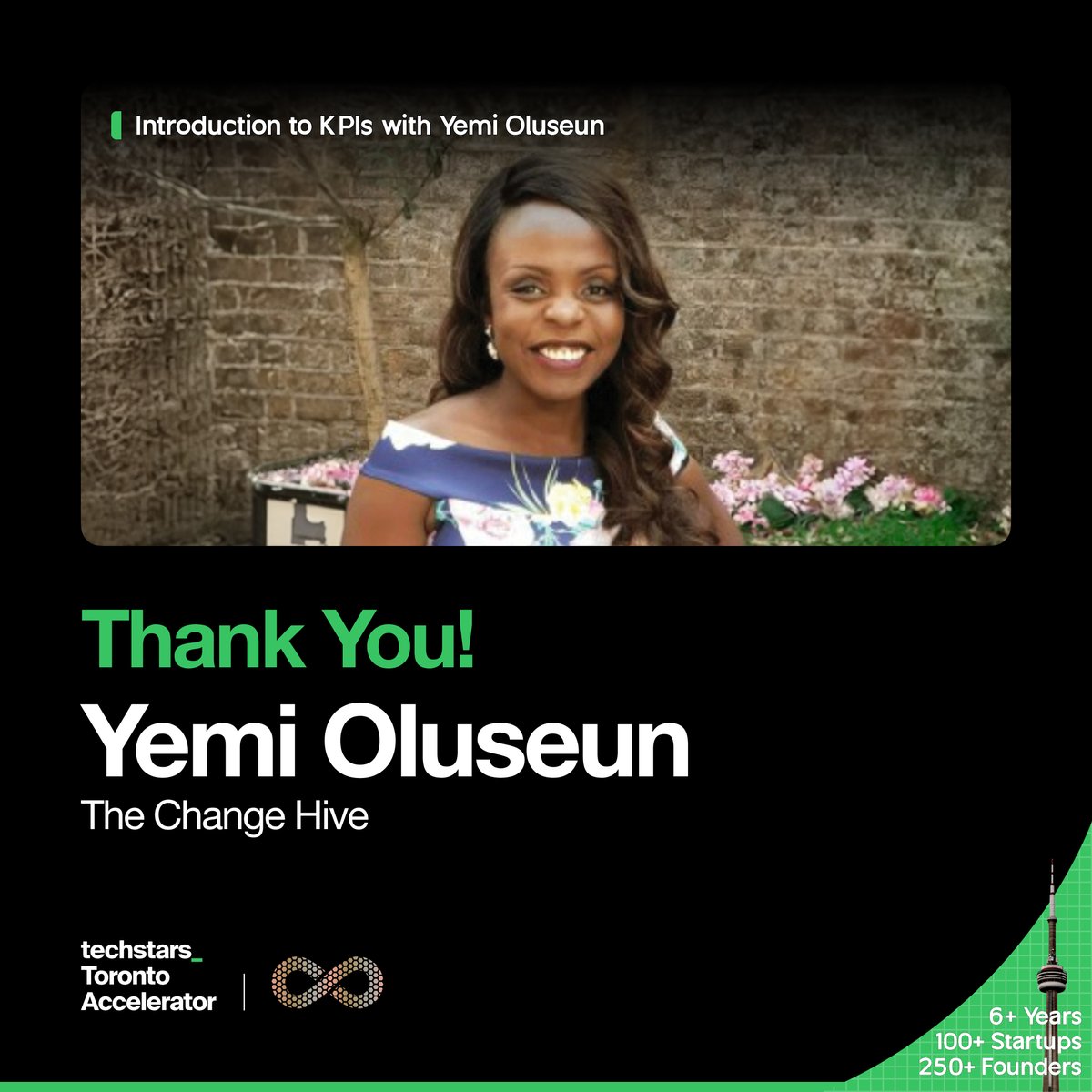 TS_Toronto's tweet photo. A big shoutout to @YemiOluseun for an insightful session on "Introduction to KPIs" at Techstars Toronto Accelerator 2023!
Your expertise and knowledge have left our founders inspired with valuable insights to drive success. Thank you for your time and commitment! 📊💡 
#givefirst https://t.co/dZojuztX4q