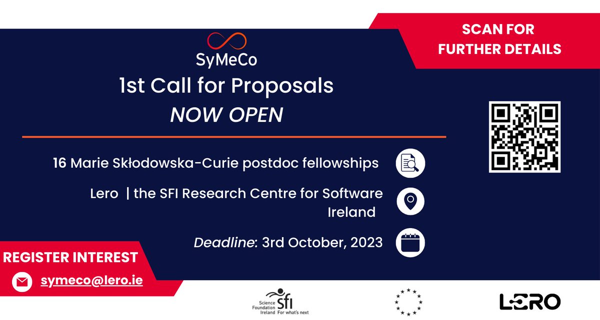 bds_unilimerick's tweet photo. #SyMeCoFellowships call 1 is NOW OPEN! 16
@scienceirel @MSCActions fellowships
@LeroCentre. Check out https://t.co/rTHOXUrNRg for details; message me directly to discuss supervision. https://t.co/sZtnClDjK1