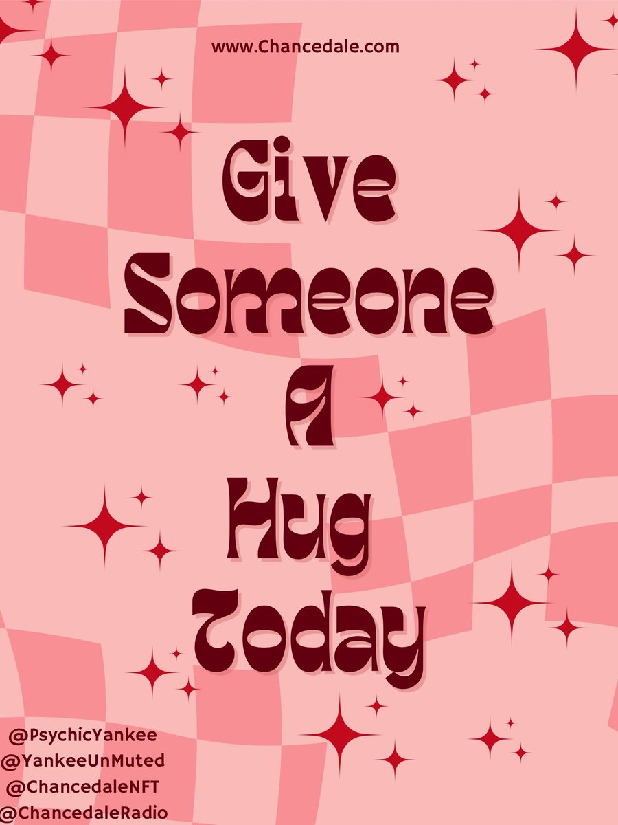 For all my people who need a hug 🤗<a href="/ChancedaleNFT/">Chancedale</a> <a href="/CheriH72/">Cheri Haase</a> <a href="/PsychicYankee/">🔮CryptoPsychic</a> <a href="/YankeeUnMuted/">YankeeUnMuted</a> <a href="/ChancedaleRadio/">Chancedale Airways</a>