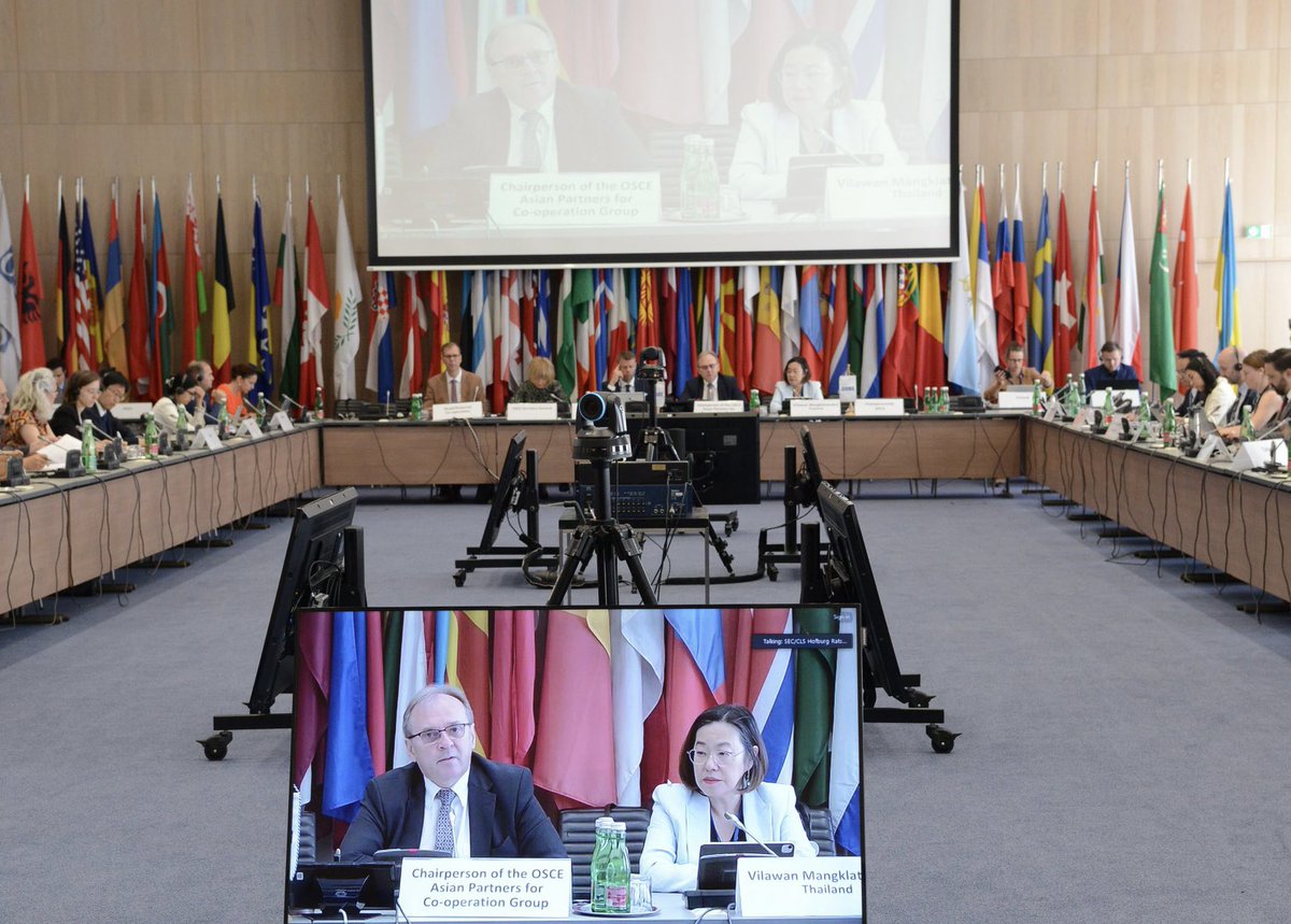 Grateful to #OSCE’s Partners <a href="/ThaiinAustria/">Royal Thai Embassy/Permanent Mission of Thailand</a> 🇹🇭 <a href="/AfghanistanWien/">AfghanMissionVienna</a> 🇦🇫 <a href="/AusAmbVIE/">Ian Biggs</a> 🇦🇺 <a href="/Koremb_Austria/">주오스트리아 대한민국대사관</a> 🇰🇷 <a href="/JapanMissionVie/">PMissionJapan Vienna</a> 🇯🇵 for introducing your perspectives on human security issues. Key ingredients of action are awareness, monitoring, tailored expertise &amp; synergy among stakeholders