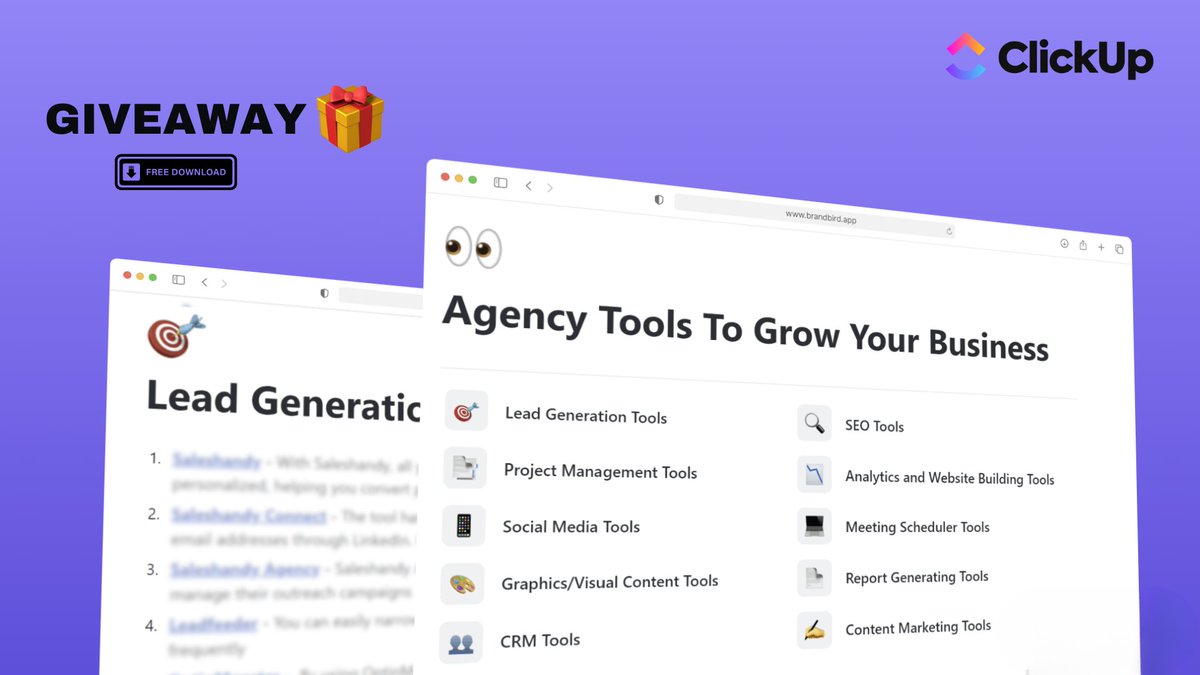 The right tools can enhance your business growth to 10x

And so I have compiled the best agency tools that I personally use for my business 

And for 24 hours, it's FREE

1. Follow me (so I can DM you)
2. RT this tweet
3. Reply "Agency"