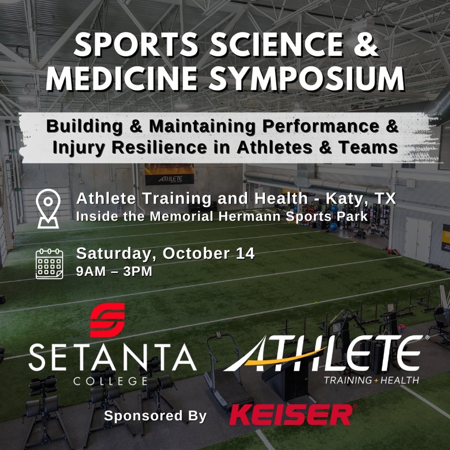 Setanta College (@setantacollege) on Twitter photo 📢 Sports Science & Medicine Symposium
We are excited to partner with <a href="/Athlete_TH/">Athlete Training and Health</a> for this event.
📅 October 14, 2023
📍 Katy, TX
Stay tuned for speaker announcements!
Tickets: loom.ly/xEGAv80 📢 Sports Science & Medicine Symposium
We are excited to partner with <a href="/Athlete_TH/">Athlete Training and Health</a> for this event.
📅 October 14, 2023
📍 Katy, TX
Stay tuned for speaker announcements!
Tickets: loom.ly/xEGAv80