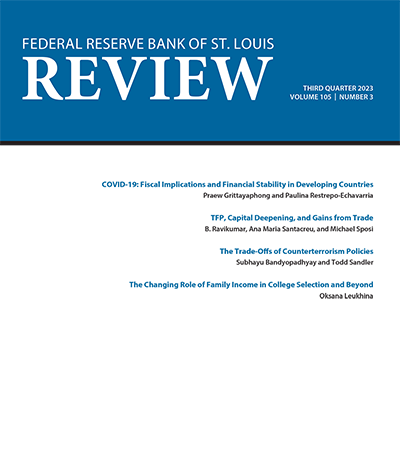 Articles in the new issue of the Review (out today) explore COVID's impact on financial stability in developing countries; total-factor productivity and gains from trade; counterterrorism policy; and the impact of family income on college selection ow.ly/sE1850PbPAk