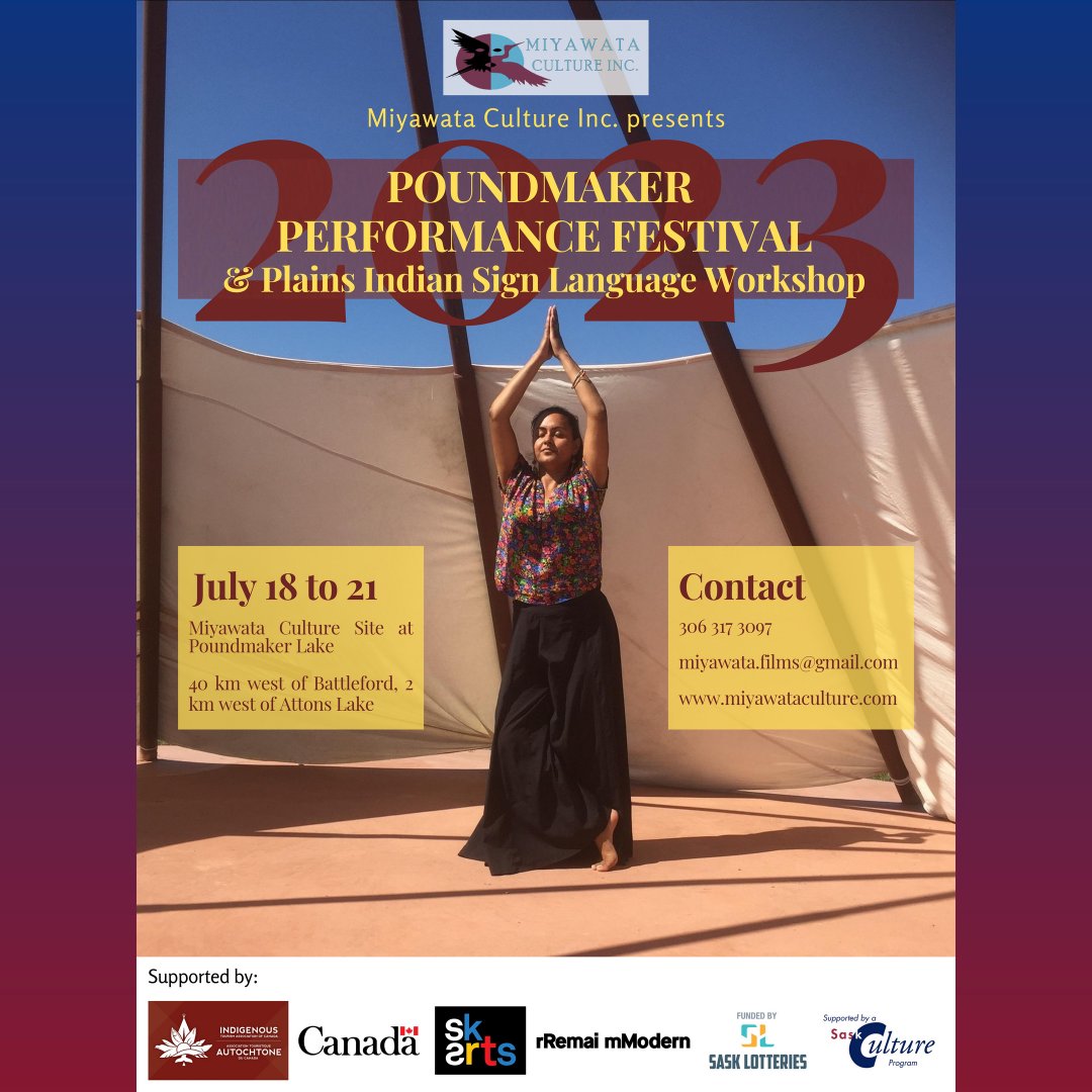 MC_o_S's tweet photo. ✨July 18 - 21 : Poundmaker Performance Festival &amp; Plains Indian Sign Language Workshop✨ 

Presented by Miyawata Culture Inc. and hosted on the Miyawata Culture Site at Poundmaker Lake. For more details email miyawata.films@gmail.com .

#PoundmakerLake #Festival #Workshop https://t.co/DiNWVBTD1d