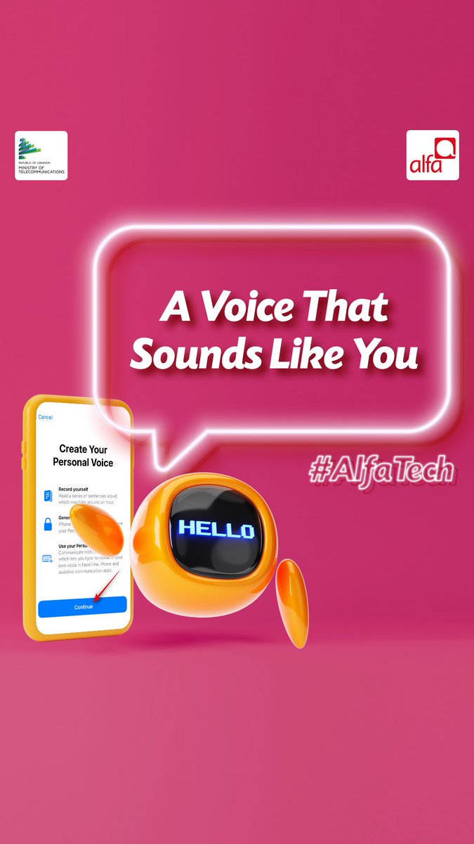 AlfaTelecom's tweet photo. The upcoming iOS 17 will be using artificial intelligence to create a replica of your voice!
Any typed sentence will be spoken using your Personal Voice.
How will you be using this feature?
#AlfaTech https://t.co/95kz4HRyiK