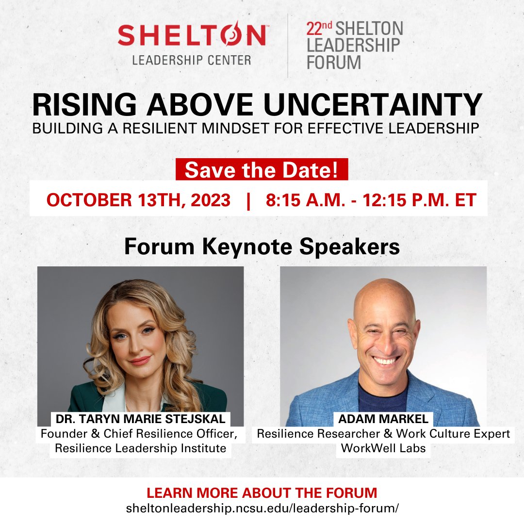 Save the date for the 22nd Shelton Leadership Forum on October 13th, 2023!

To learn more about the Forum and keynote speakers, please visit ➡️ sheltonleadership.ncsu.edu/leadership-for…