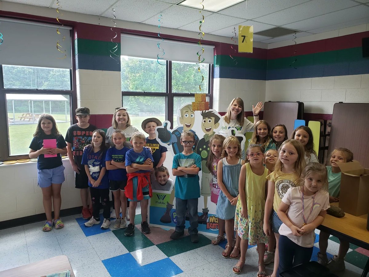 The <a href="/wvpublic/">WVPB</a> Education team had a wonderful time at the Summer Boost program in Nicholas County this week. 📚🍎 Thank you, Cherry River Elementary students (pictured with Wild Kratts standee)! #WVPBEducation
