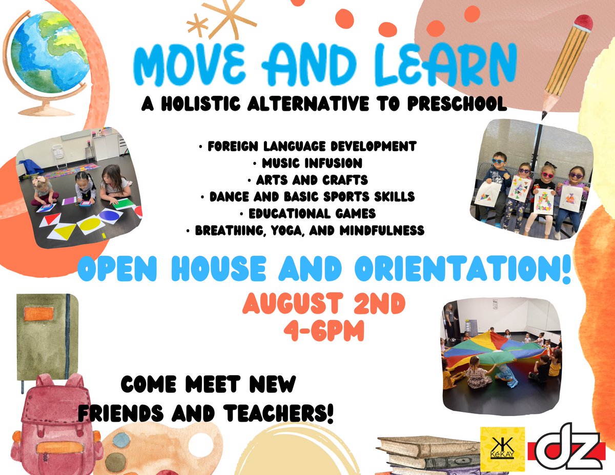 Come to our Move and Learn Open House! 📚 August 2nd at #DZ! Our holistic alternative to preschool! 🖍️ Meet new friends and teachers!

#moveandlearn #alternativepreschool #thedancezone