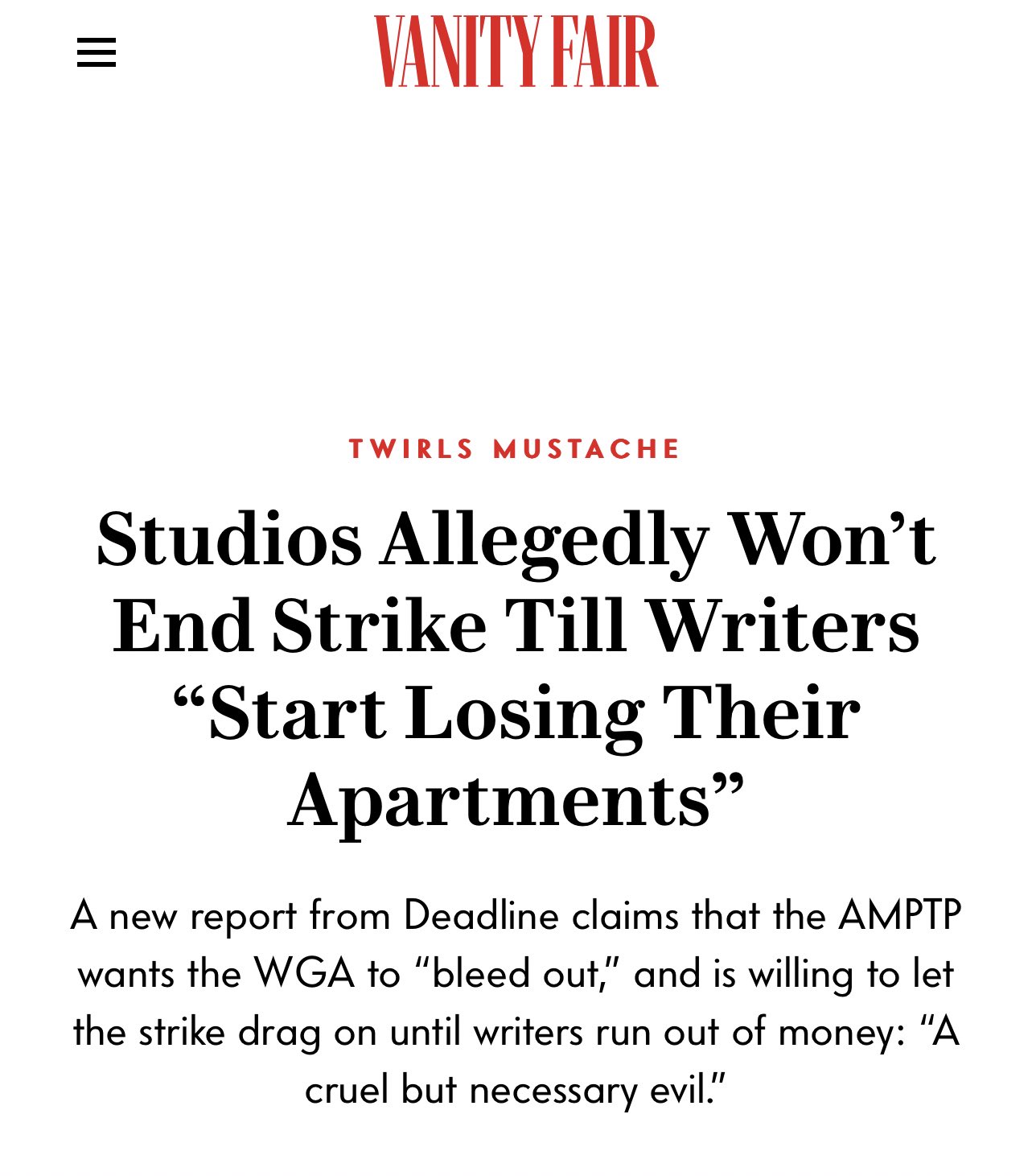 Studios Allegedly Won't End Strike Till Writers “Start Losing Their  Apartments”