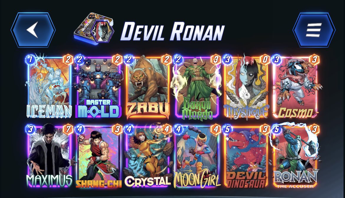 lightningfang46's tweet photo. @AlexanderCoccia Thank you for sharing this deck list had a lot of fun and took me from 73 to 100. #MarvelSnap #INFINITE https://t.co/gsbpjZshKk