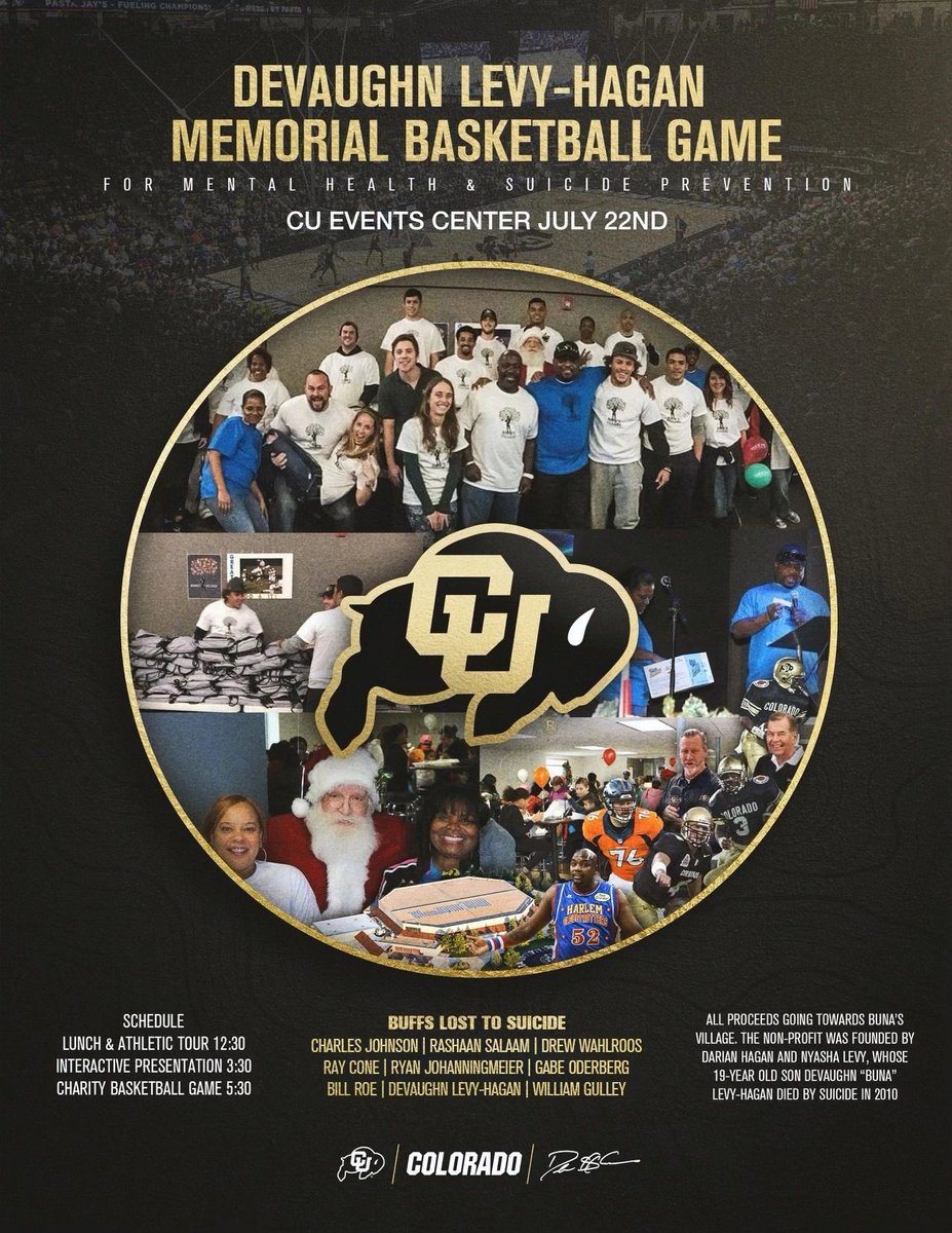 Join me at the DeVaughn Levy-Hagan Memorial Basketball Game to support Buna’s Village on July 22nd at 5:30 PM, $10 tickets, purchase here: 
bunasvillage.org #Bunasvillage #Darianlh3 #Fallenbuffs #NyashaLevy #Cubuffs4life #b4lnilc 🦬🖤