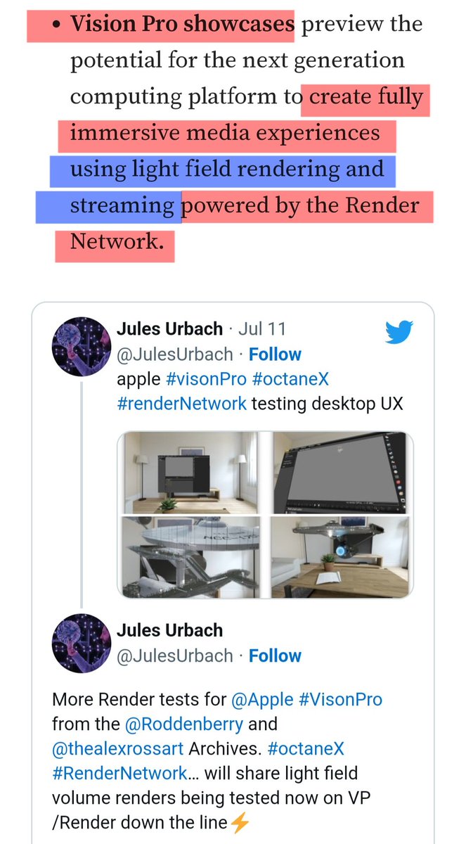CRYPTOcounselo2's tweet photo. Check out this medium article for #RenderNetwork #RNP004, which aims to expand the Network to #MachineLearning, #MachineTraining, #Inference, and #FineTuning 👏🔥🤯
Also, 👀 at the #VisionPro highlights: #LightField rendering and #streaming powered by $RNDR ⭕️
#AI #ML #AR #VR https://t.co/bwAaMrdif9