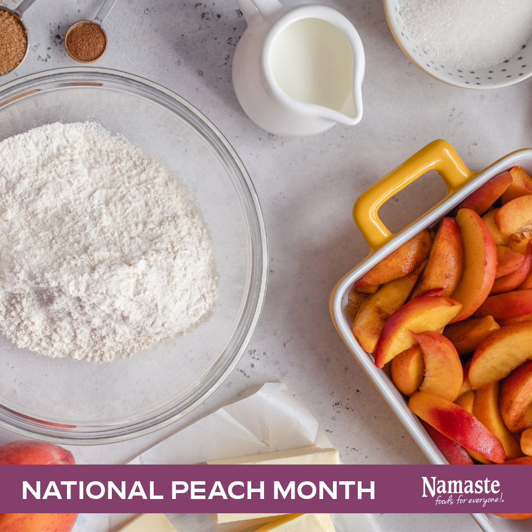 Can you guess what we're baking for National Peach Month?🍑

#nationalpeachmonth #peaches #peachcobbler #peach #glutenfree #healthyfood #glutenfreefood #glutenfreelife #baking #kosher #plantbased #celiac #namastefoods #bakedgoods #bakingathome #glutenfreebakedgoods
