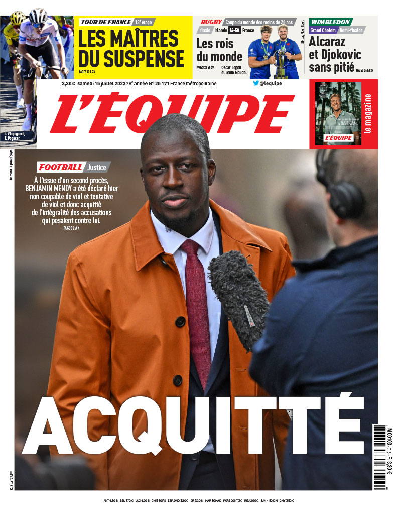 lequipe's tweet photo. La une du journal L'Équipe du samedi 15 juillet https://t.co/Rh5cpikIvn