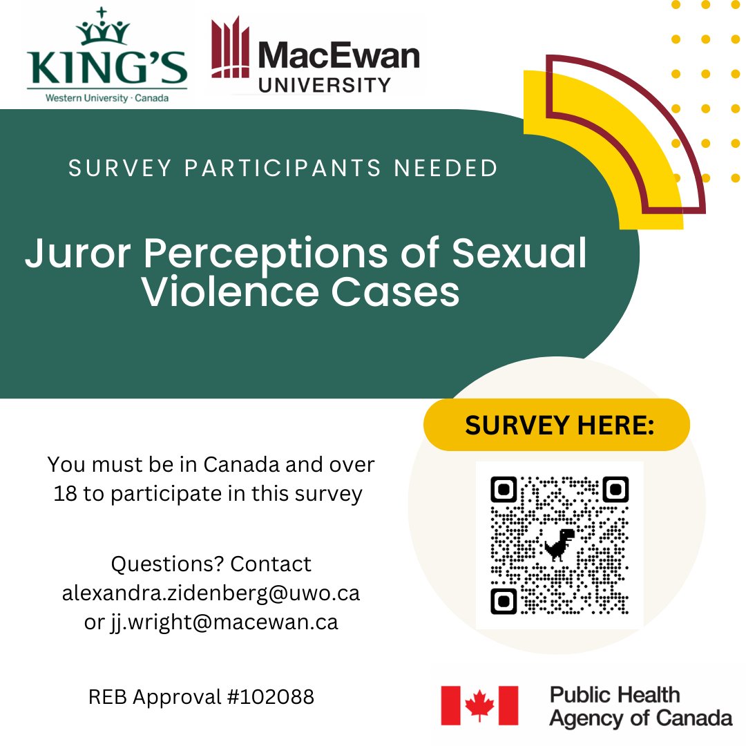 Please RT: We are looking for individuals to participate in #research looking at judgement of #sexualviolence cases. If you are over 18 and live in Canadian, please consider participating! #survey uwo.eu.qualtrics.com/jfe/form/SV_ea…