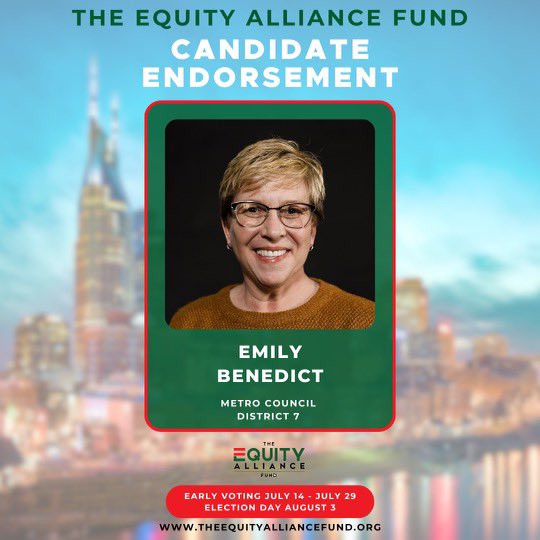 TEAF_Votes's tweet photo. The Equity Alliance Fund is proud to endorse the following candidates running to represent their district in Metro Nashville Council: Kyzonte Toombs, Jennifer Gamble, Emily Benedict and Deonte Harrell.

These candidates have been consistent advocates for equity and justice. https://t.co/goY25zoNTN