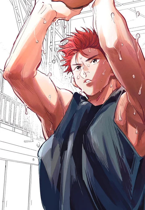 loveさんが塗り絵したいと呟かれてたからこないだの浴衣本のペン入れ頑張ったとこ塗って欲しいです～～～って渡したらこんなかっこいいの返ってきた… loveさんの光意識した塗り方超かっこいいんじゃぁぁあめっちゃいい‥‥グレスケも作ってくれてるの有難い… てか汗の塗り方好きすぎるんやが??
