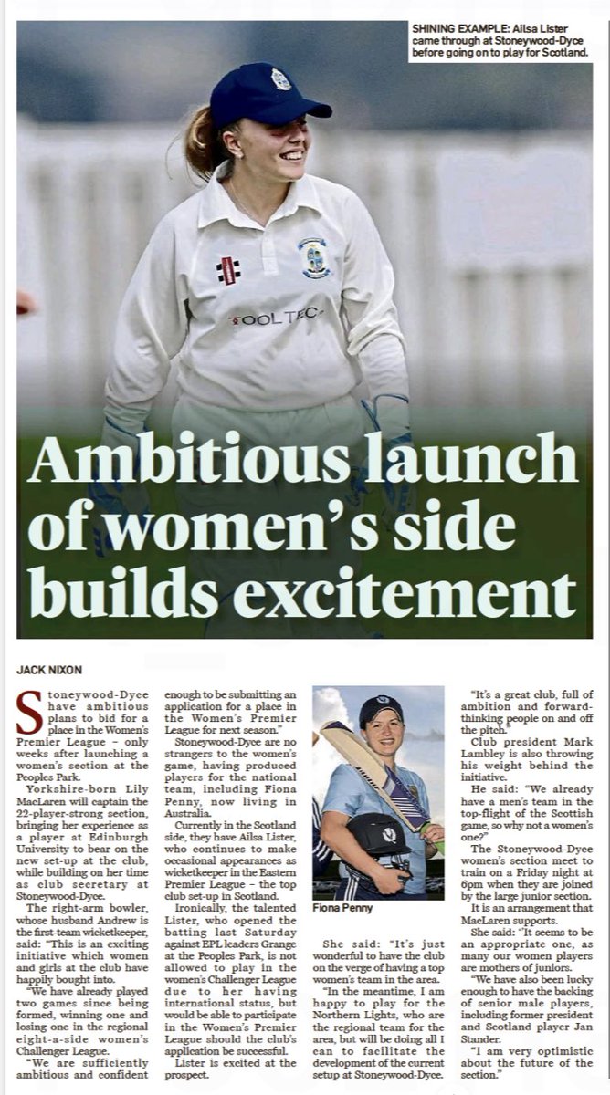 @StoneywoodDyce #Women  Launch gathers momentum
@AilsaLister @NESCricket @WildcatsCricket @CS_Development 
@sue_strachan @jperry_cricket