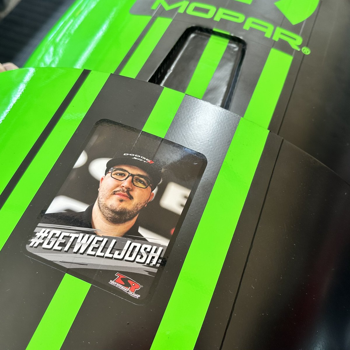 TSRnitro's tweet photo. One of our #TSRnitro family members was recently in a car accident and will miss the @NHRA’s Western Swing. Even though Josh isn’t here, he’s still here in spirit! #GetWellJosh 

#MileHighNats | @Dodge | @LeahPruett_TF | @MattHagan_FC https://t.co/ejvLqqAcxb