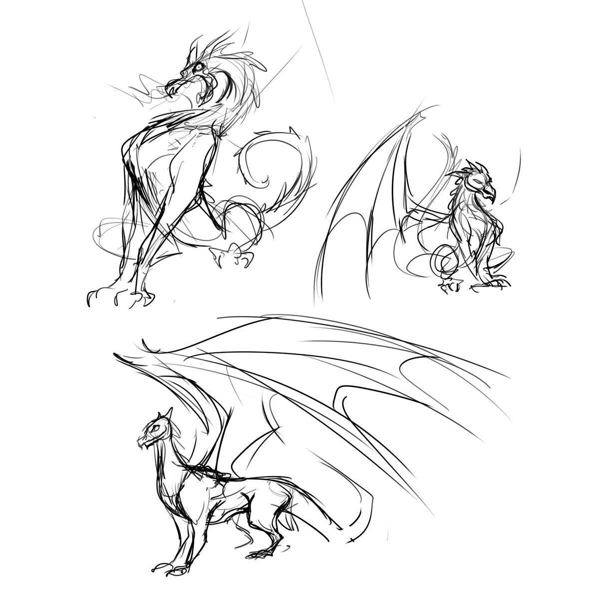 BrandonPalas's tweet photo. Got the itch to sketch some dragons. I've drawn a lot of dragons but never felt entirely like I had a great handle on their body shape, so I spent some time figuring it out. 
#art #drawing #dragons #fantasy #sketch https://t.co/JHLZGLCAhU