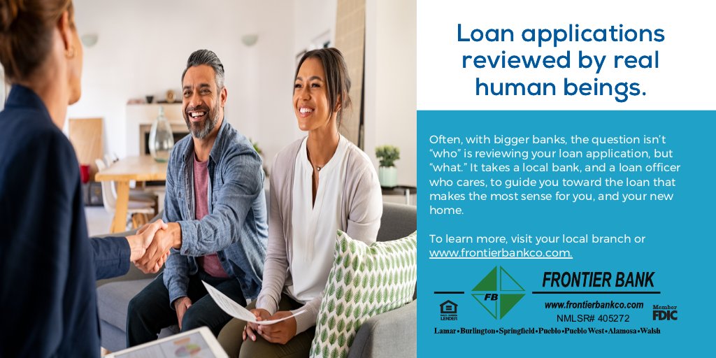 FrontierBankCO's tweet photo. At Frontier Bank, real human beings review your loan applications, not just some computer program that can only think inside the box. https://t.co/m9CJsNC4pK