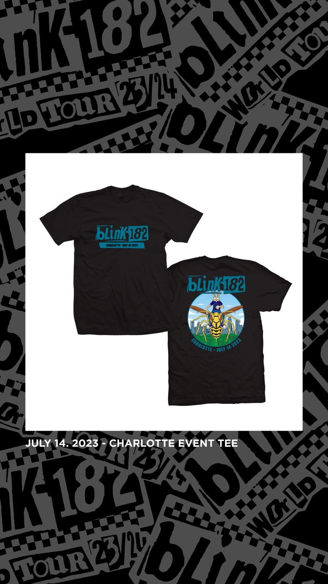 blink182's tweet photo. Charlotte! Get your special event poster by Ben Brown and event tee by Ian Williams. Outside merch stands opening at 4pm. https://t.co/qewuVsuy4P