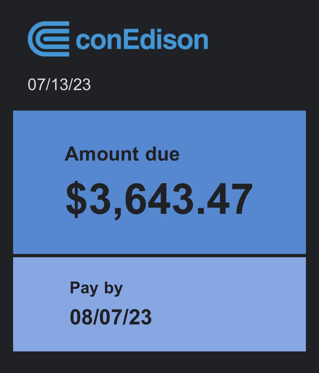 I think it was taken down but <a href="/ConEdison/">Con Edison</a> is saying we owe $3600 in back pay.