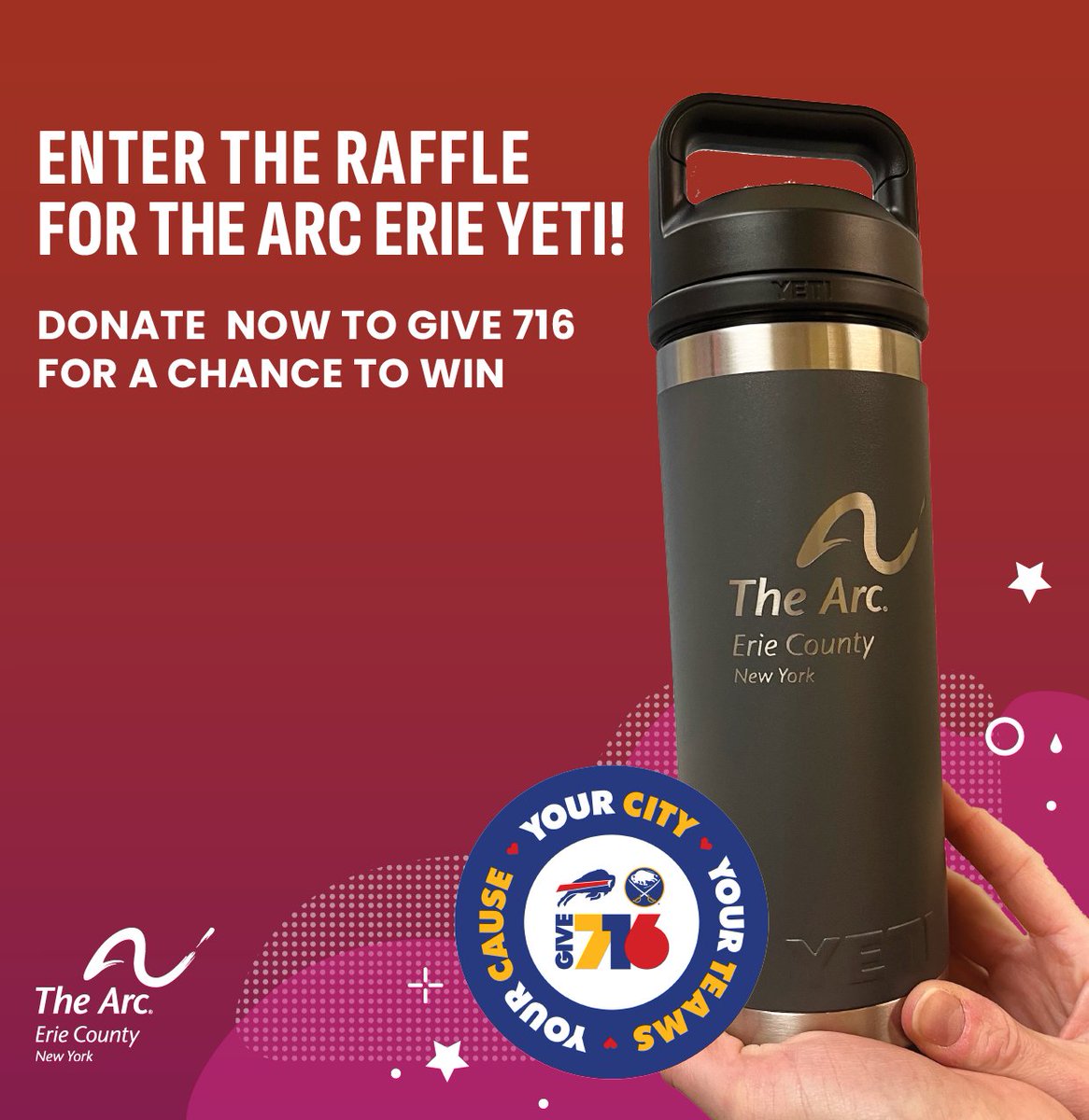 #GIVE716 During the 1 PM power hour donations of $19.51 or more will be entered to win an Arc YETI 18oz water bottle!

give716.org/give/give716/g…