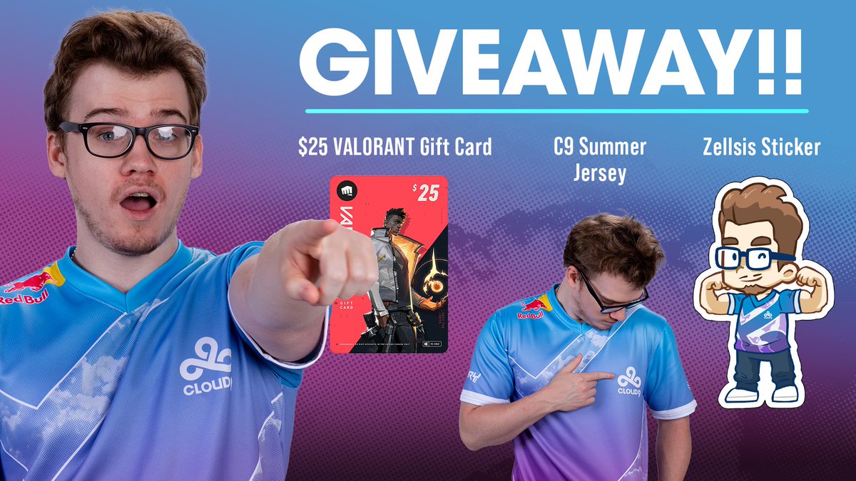 ⛈ C9 VALORANT SUMMER FLASH GIVEAWAY ⛈ GIVING AWAY $25 VAL GIFT CARD, SUMMER JERSEY, AND MY STICKER! INSTRUCTIONS ❤ LIKE + RT 🐦 FOLLOW @Zellsis & @C9VAL 💬 TAG SOMEONE WHO NEEDS TO USE BOTH HANDS